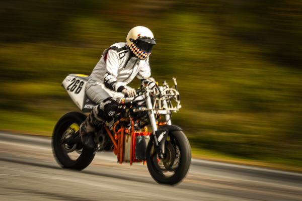 Aditya Mehrotra performs a “shakedown” test — running the hydrogen-powered electric motorcycle at high speeds to ensure that the mechanical and electrical systems hold up.